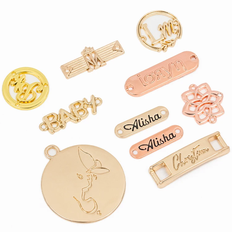 Garment accessories clothing bag hat Shoe scarves embossed custom branding tags metal label logo round blank metal plate
