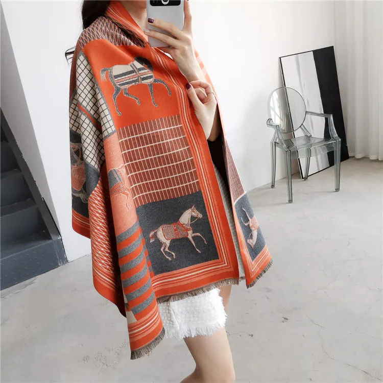 2024 Wholesale Wool Thick Shawl Women Pashmina  Cashmere Scarves Designer Luxury Winter Brands for Women Adult 180*70 Cm