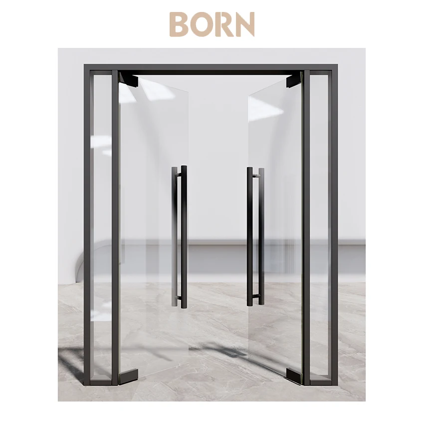 China High Quality Doors and Windows Black Aluminum Alloy Tempered Glass Indoor Office Conference Room Glass Casement Door