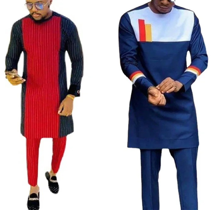 2 pieces set of  Polo style African dress with Long sleeve Summer men suit of muslim clothing
