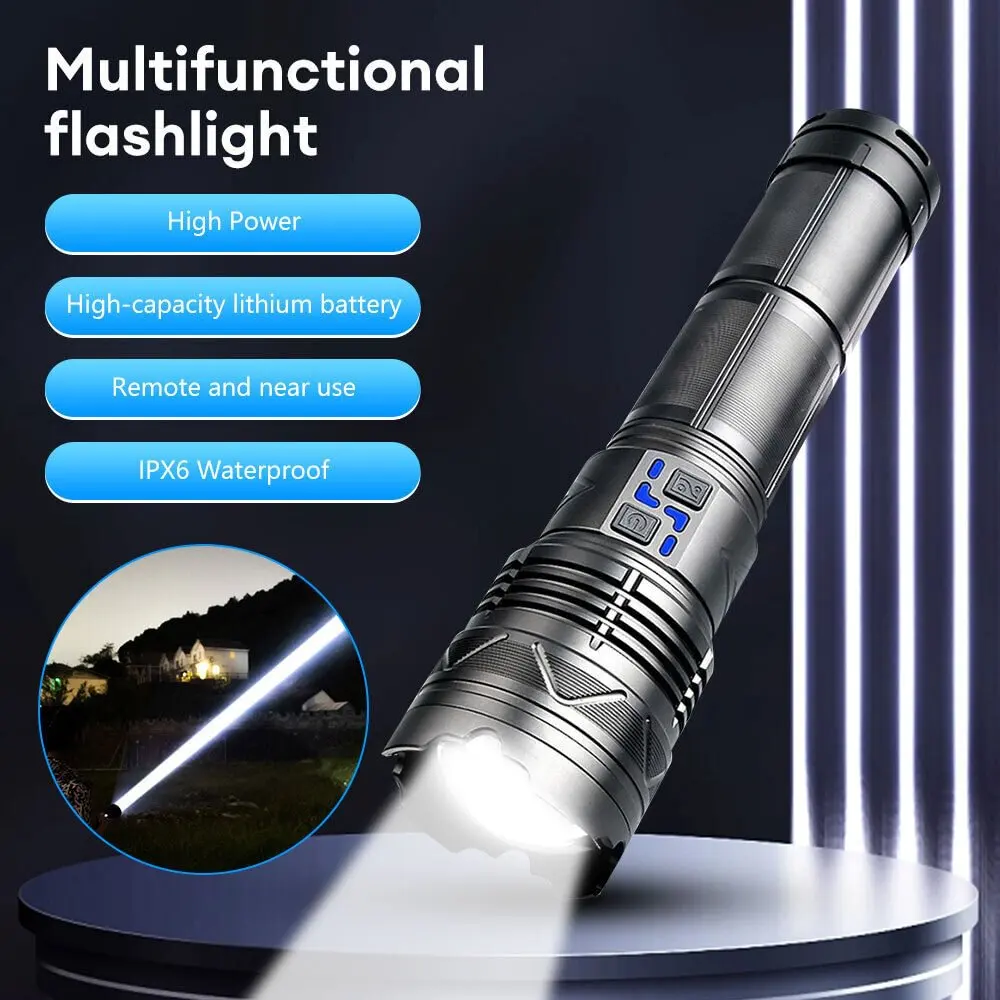 2024 New Outdoor Display High Power 150W Super Bright Spotlight Long Range Zoomable Emergency Led Flashlight
