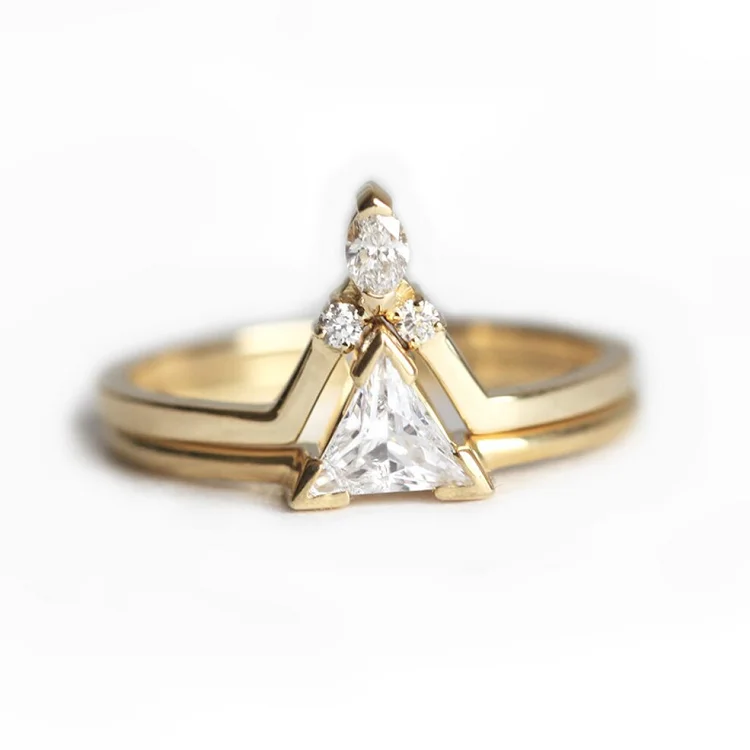 Trendy silver 925 rings man turlish 18k gold triangle zircon finger single stone ring designs