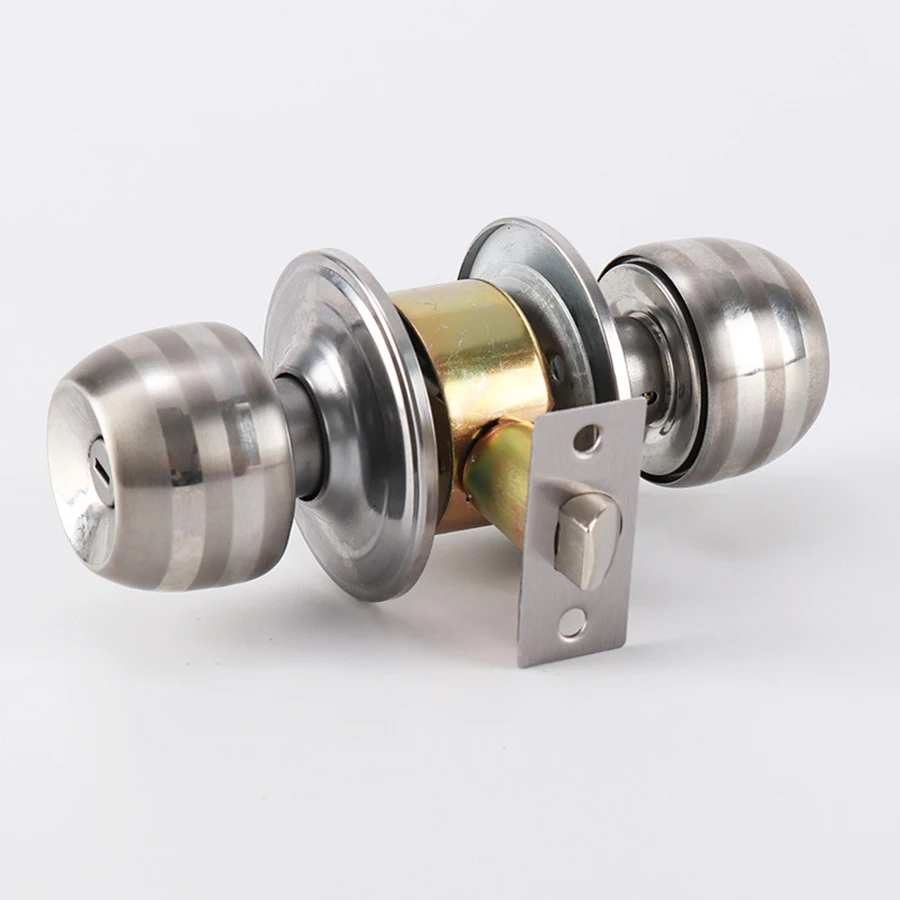 Factory Antique Furniture Fittings Stainless Steel Silver Gold Bathroom Wood Door Round Knob Ball Cylindrical Lock With Key
