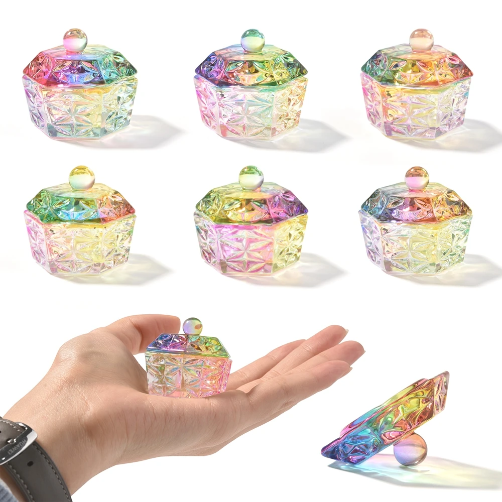6pcs Colorful Iridescent Nail Art Dappen Dish Crystal Dappen Dish for Acrylic Liquid Glass Cups Container Nail Art Tools