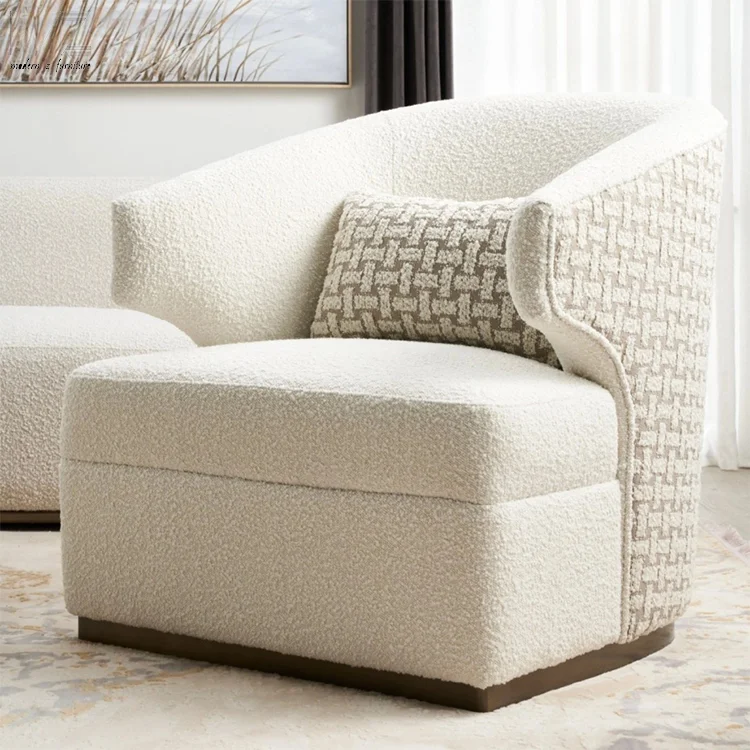 Wholesale Nordic Single Sofa High Quality Leisure Chair Comfortable Barrel Living Room Furniture White Boucle Chair With Arm