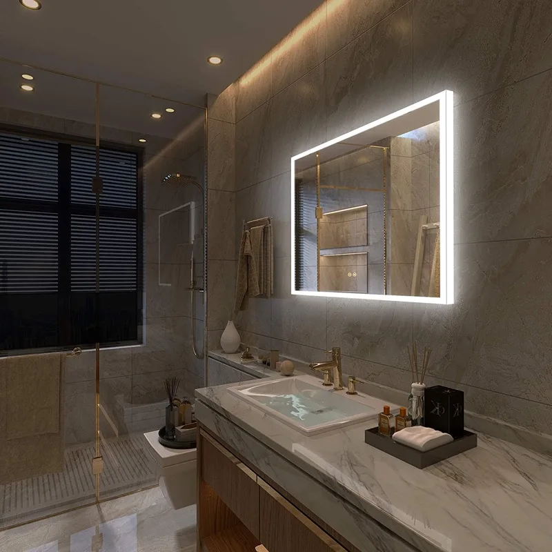 Luxury Smart Bathroom Mirror Silver Vanity Mirror with LED Waterproof and Antifog Easy Hanging for Apartments