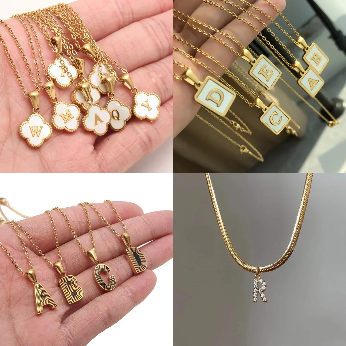 Stainless Steel Initials Name Necklace Fashion Gold Plated Jewelry Natural Shell Alphabet Letter Pendant Choker For Women