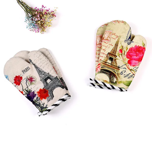 Factory Direct price  cotton and linen positioning cartoon printing anti-ironing microwave oven gloves