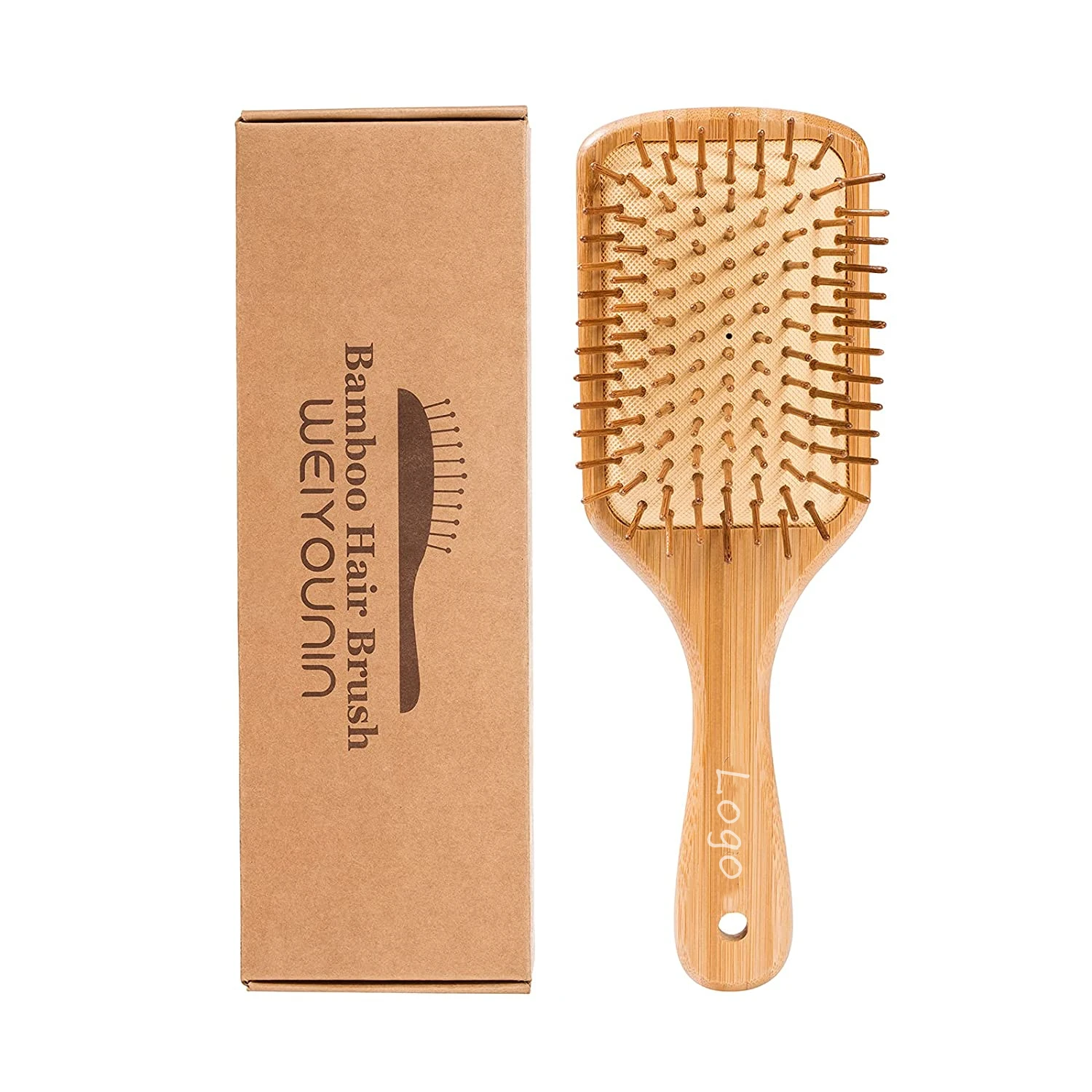 Wholesale Custom Logo Premium Bamboo Paddle Hairbrush with Wood Bristles bamboo Hair Brush for Hair Growth