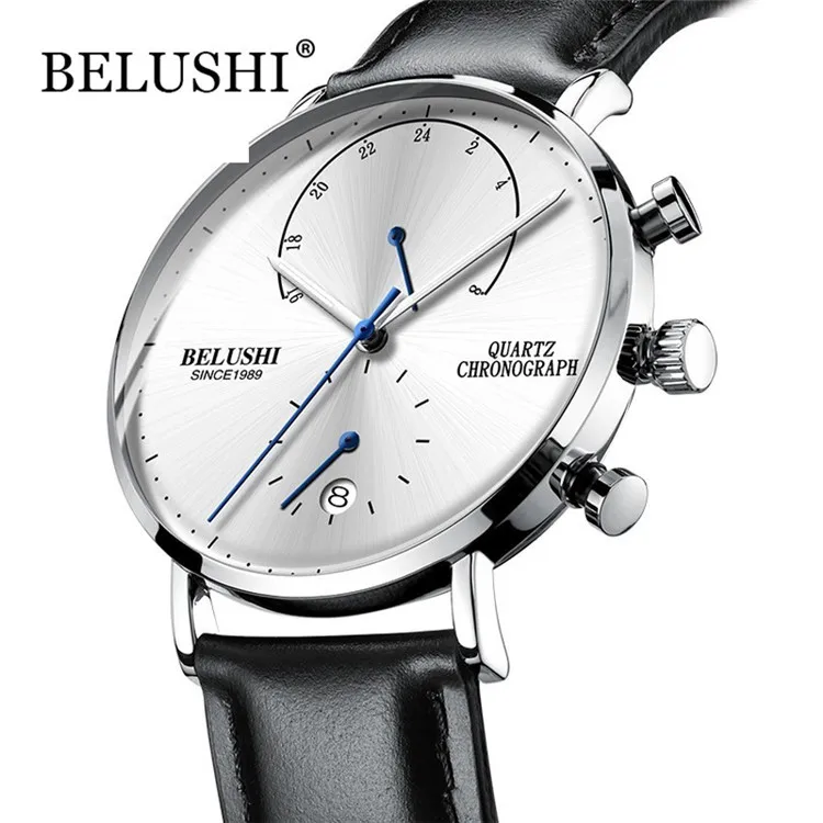 belushi Waterproof Watches Leather Strap Slim Quartz Casual Business Mens Wrist Watch Top Brand Belushi Male Clock 2018 Fashion