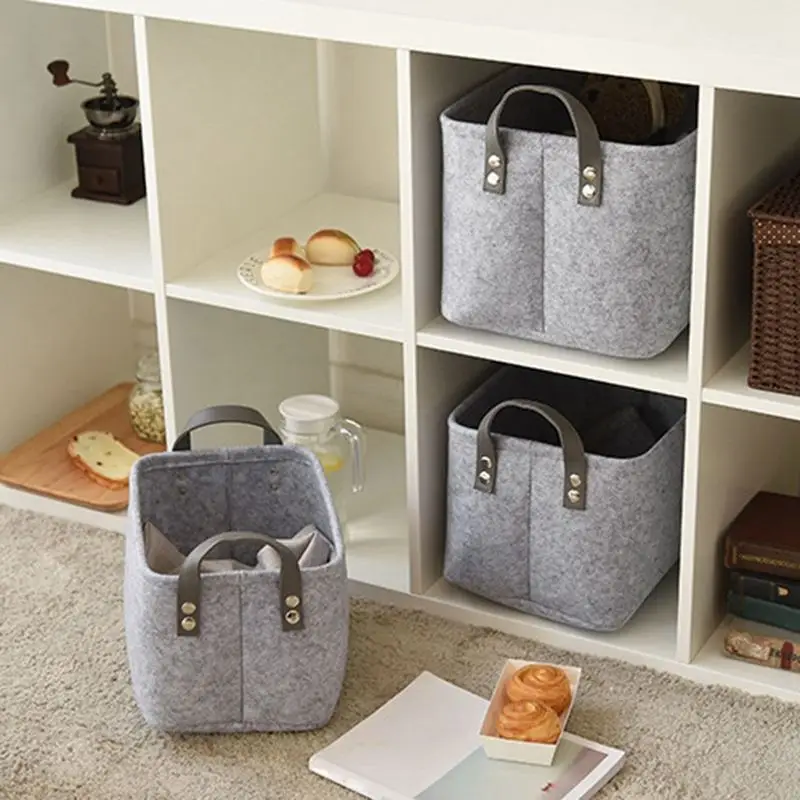 Large Containers Cubes Felt  Toys Organizer Clothing Hamper Foldable Fabric Staircase Storage Boxes With Pu Handles