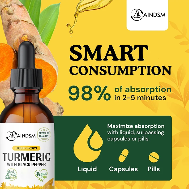 Hot Sale Turemric Curcumin Liquid Drop Black Pepper Turmeric Boost Immune Liquid Health Joint Mobility Turemric Liqudi Drops