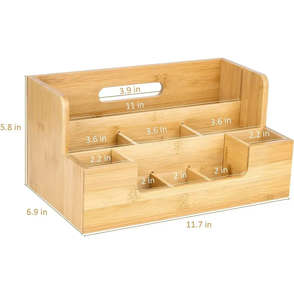 Natural Bamboo adjustable Organizer with 9 Dividers Bamboo Desk Organizers Set Accessories Storage Desktop Table Supplies
