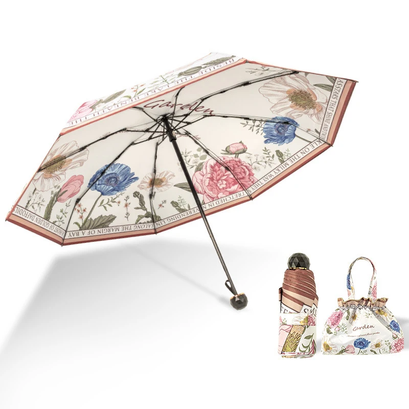 National Three-Fold UV Protection Adult Umbrella Summer Rain Clear Dual Purpose Female Wind-Deflecting Digital Classic Polyester