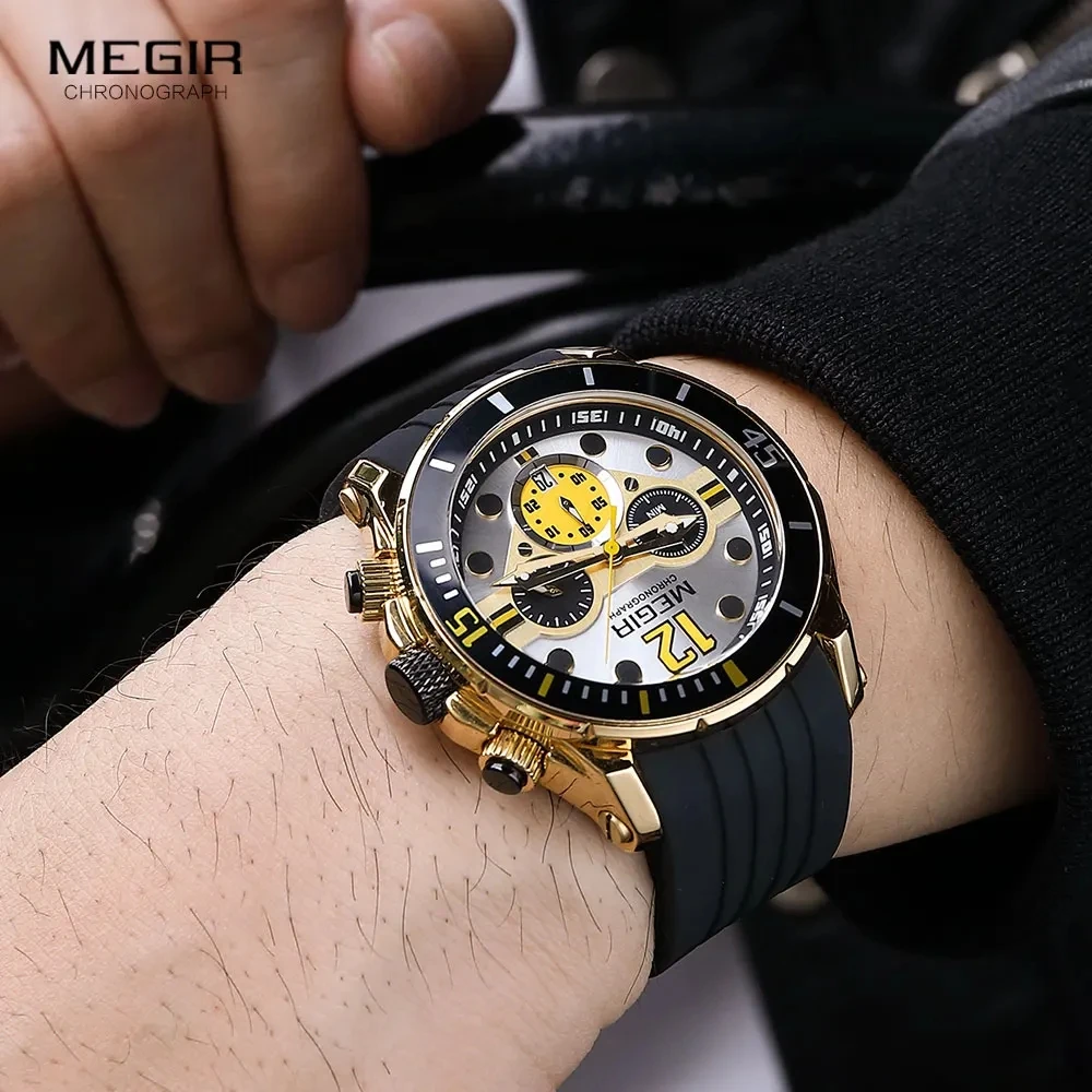 MEGIR 2206 Life Waterproof Watches Alloy Auto Date Calendar Watch Luxury Silicone Strap Wristwatch Simple Male Quartz Wholesale
