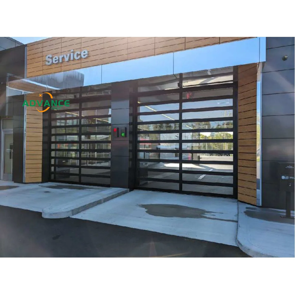 20 x 14 Modern New Aluminum Alloy Full View Garage Door Black glass Automatic Sectional Garage Door