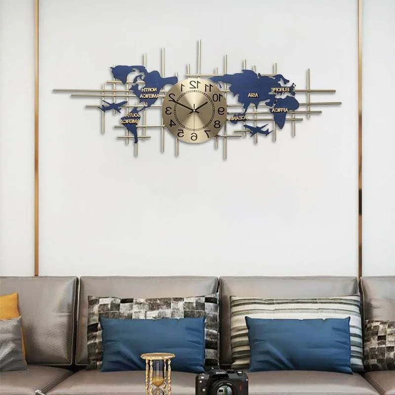 Modern Metal Wall Clock Handmade Iron Frameless World Map Wall Clocks For Home Decoration Silent Clocks for Study Room Office