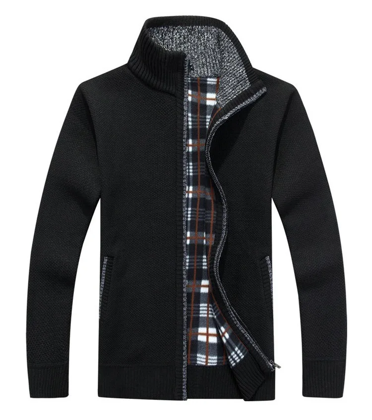 Осенне-зимний мужской повседневный бархатный кардиган, свитер на молнии, свитер с высоким воротником, куртка