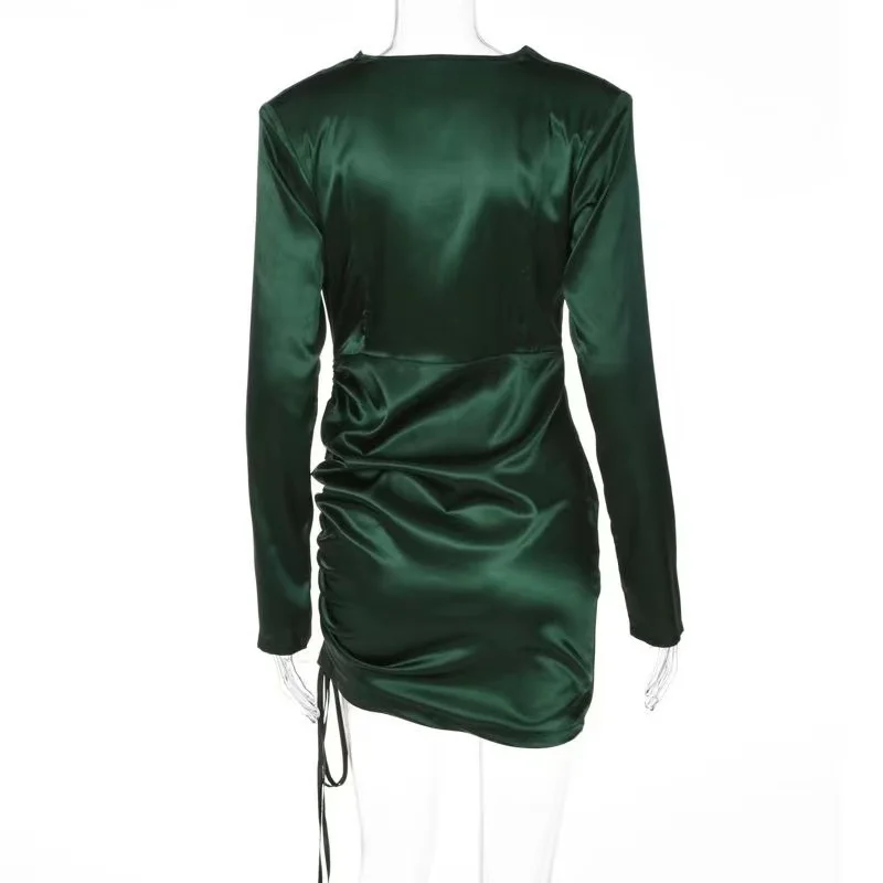 Женское блестящее платье с глубоким v-образным вырезом, длинным рукавом и глубоким v-образным вырезом