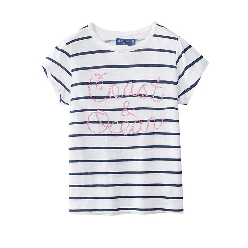
Gabby Loop Kids Summer Stripped Round Neck Short Sleeve Girls T-Shirt 100% Combed Cotton Children T-shirt 