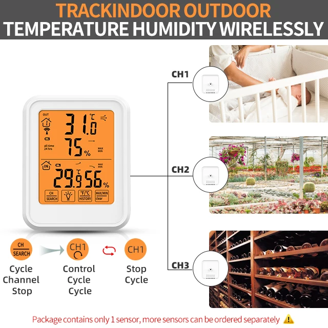 Wireless Thermometer Indoor Outdoor Thermometer Digital 433 MHz Wireless Temperature and Humidity Monitor