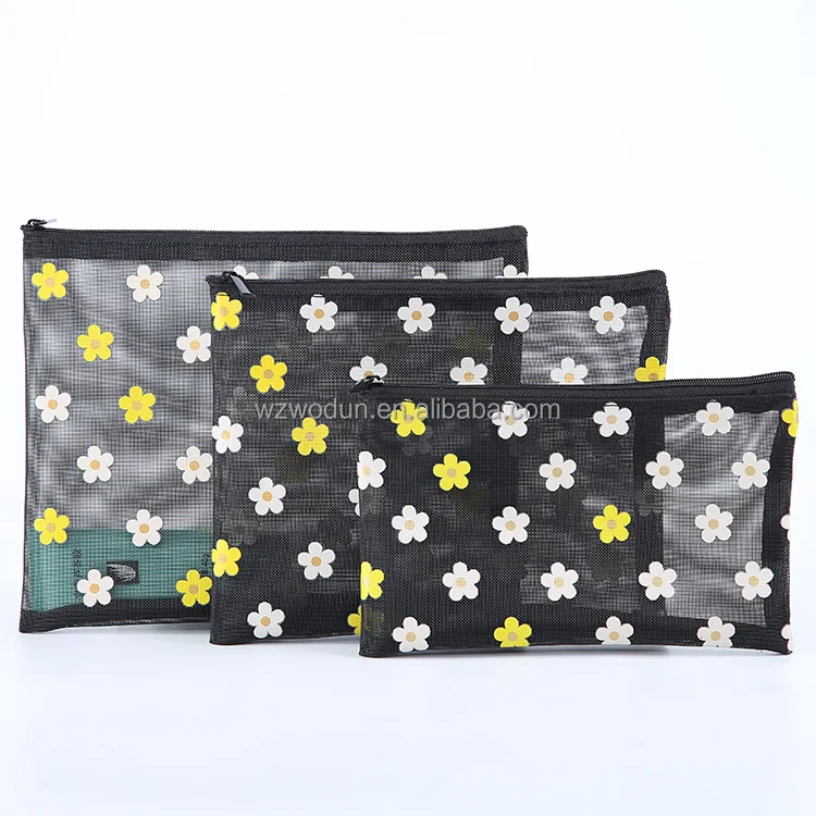 hot sale  fashion design with logo black color mesh itembeauty makeup  cosmetic bag