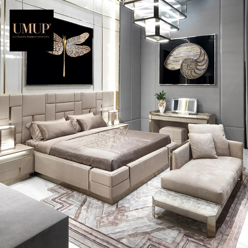 Modern excellent design popular bedroom furniture big size headboard leather & fabric king & queen sizes double bed