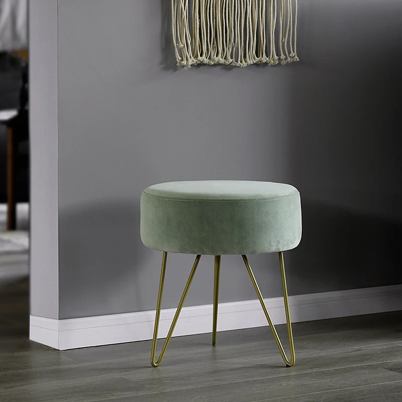 Pink Vanity Seat Bedroom Makeup Pouffe Piano Chair Salmon Pink Velvet Furry Modern Accent Stools