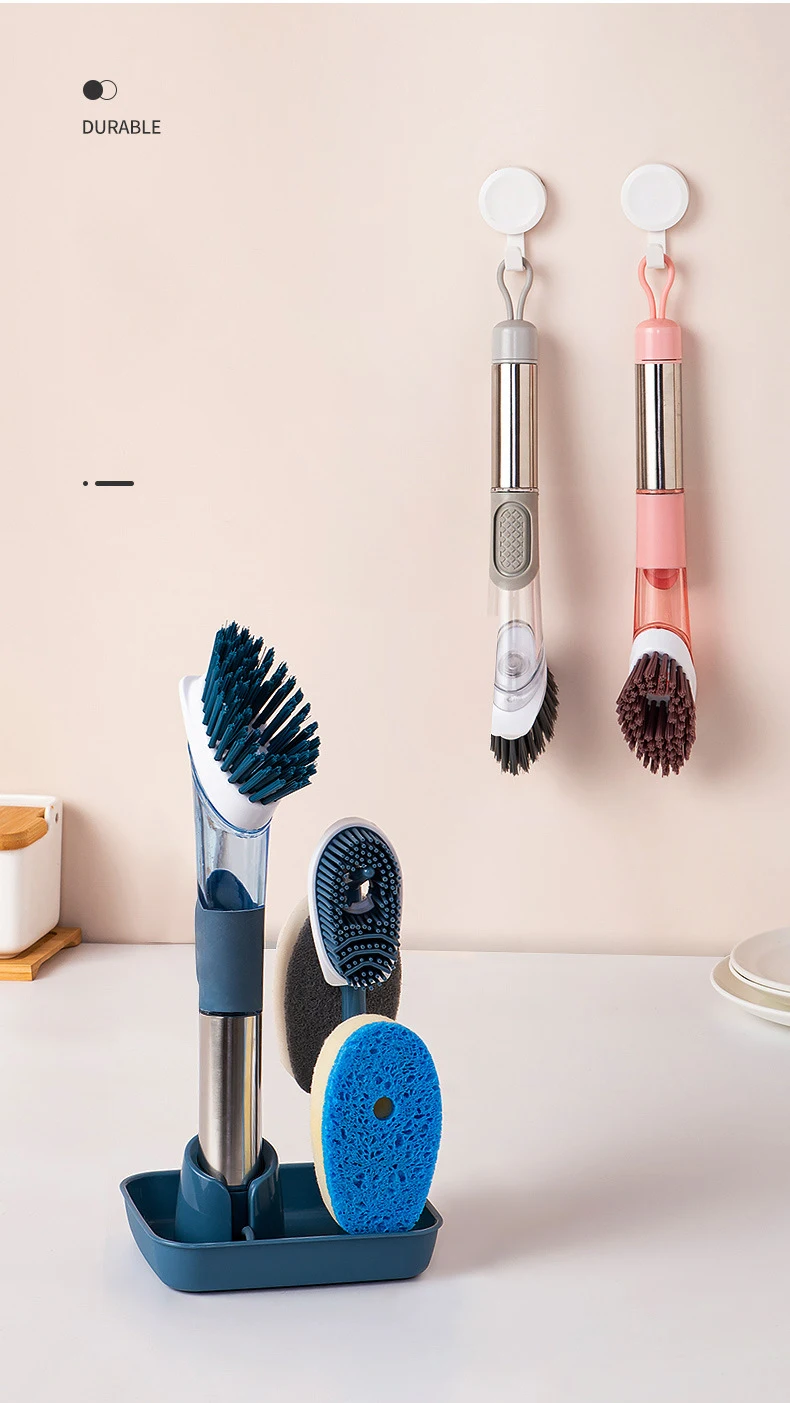 Household Kitchen Oil Stains Pot Washing Brush Long-handled Cleaning And Liquid Dishwashing Sponge Brush