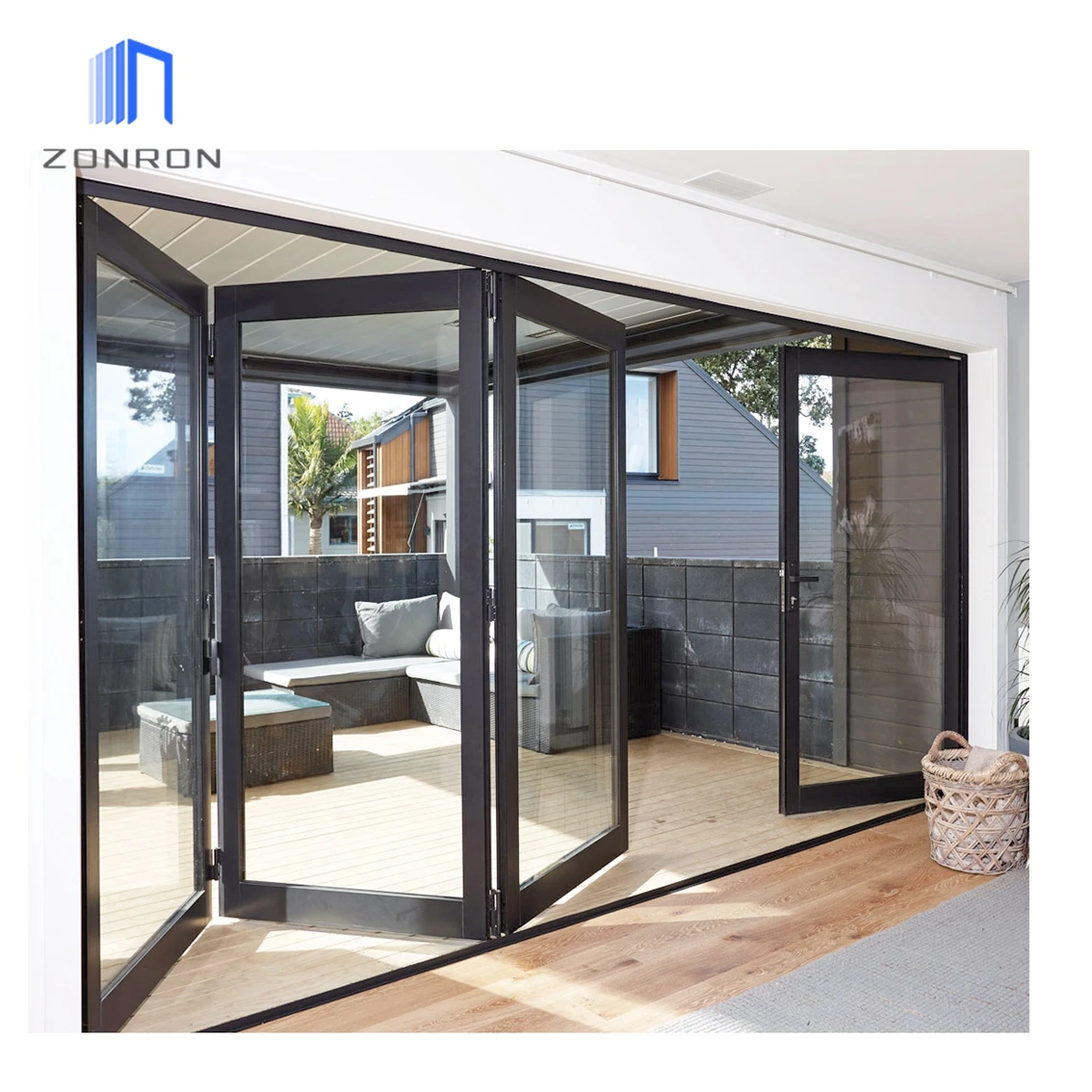 Zonron Florida Miami-Dade Approved New Design Exterior Accordion Aluminium Folding Door Patio Folding Glass Door
