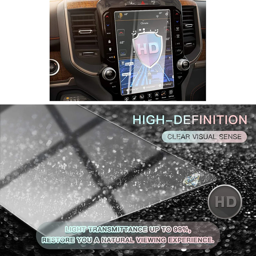 HD Tempered Glass Car Navigation Screen Protector Center Control Touch Screen Film For 2019-21 Dodge RAM 1500 2500 3500 Uconnect