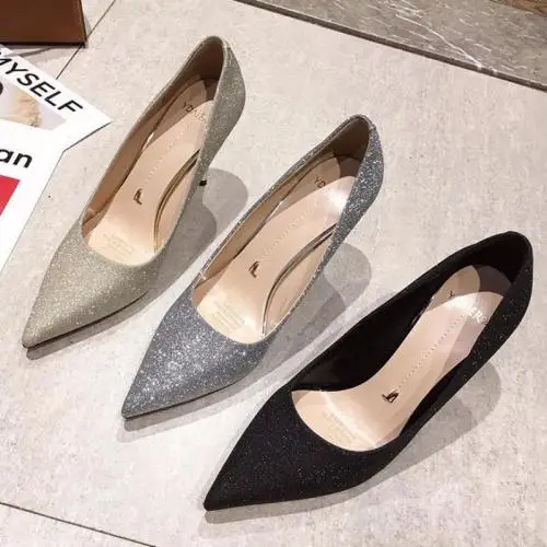 PU Leather stiletto heels Low Cut High Heels Pumps wedding shoes pointed toe Rubber  651765