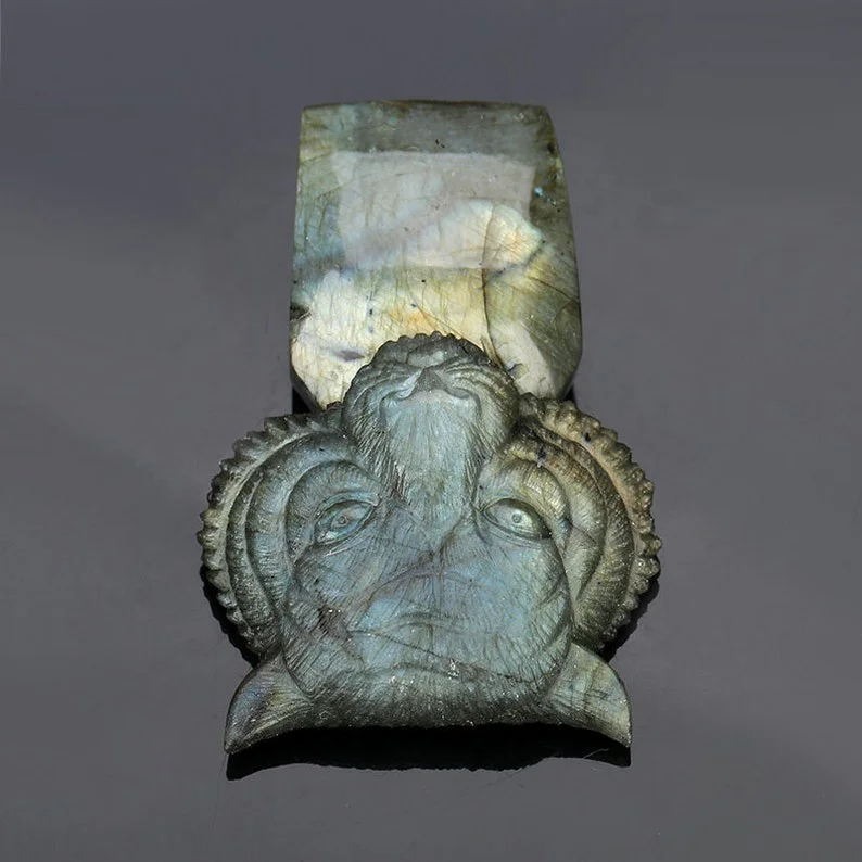 Animal Tiger Stone Figurine Crystal Crafts, Natural Labradorite Stone Decoration, Souvenir Gift Healing Crystal Figurines