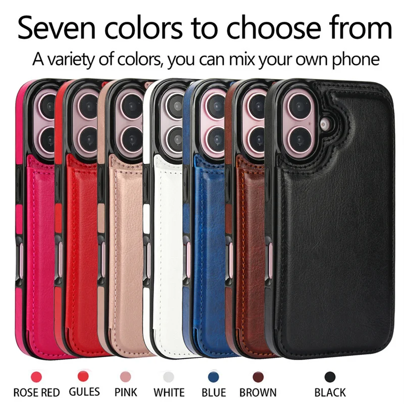 Shockproof PU Leather Mobile Case With Card Slot Wallet Holder Phone Cover For iPhone 16 15 14 13 12 11 Pro Max Xs Xr Xs Max 7 8
