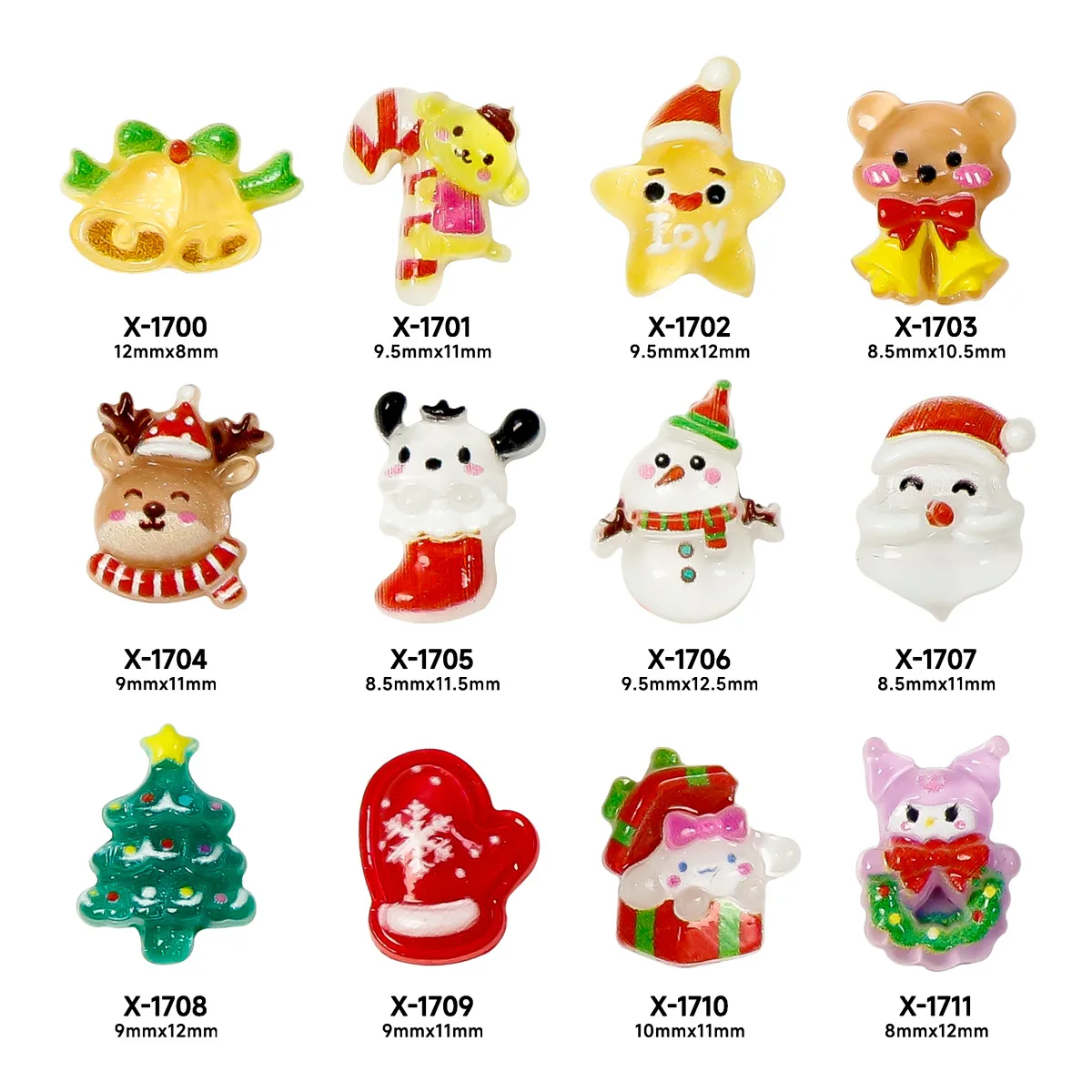 Christmas resin nail art accessories cartoon Christmas tree snowman reindeer socks candy DIY handmade nail decorations