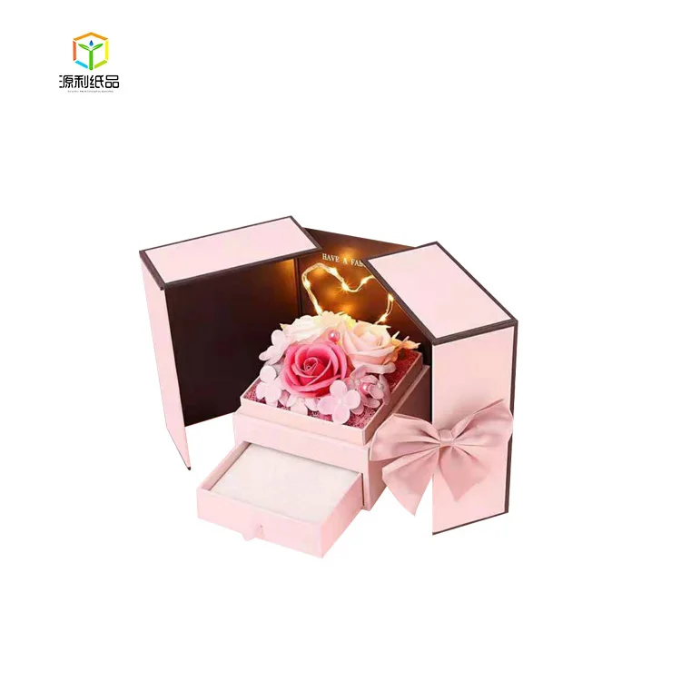 Luxury Custom Drawer Rose Gift Box Double Opening Gift Packaging Flower Box With Ribbon