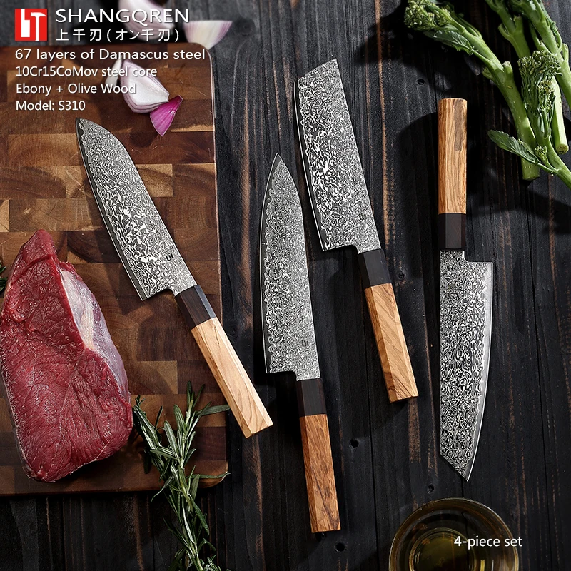 Shagnqren 1-4 шт. кухонный нож профессиональный нож из дамасской стали для шеф-повара, хлеб нож для очистки овощей Santoku Sharp Nakiri повара нож шеф-повара