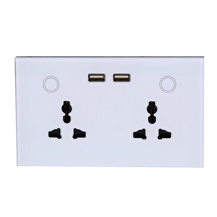 147x86MM Crystal Glass Panel Wifi Universal Double Sockets Wall Power Sockets with USB charger Support Voice Control