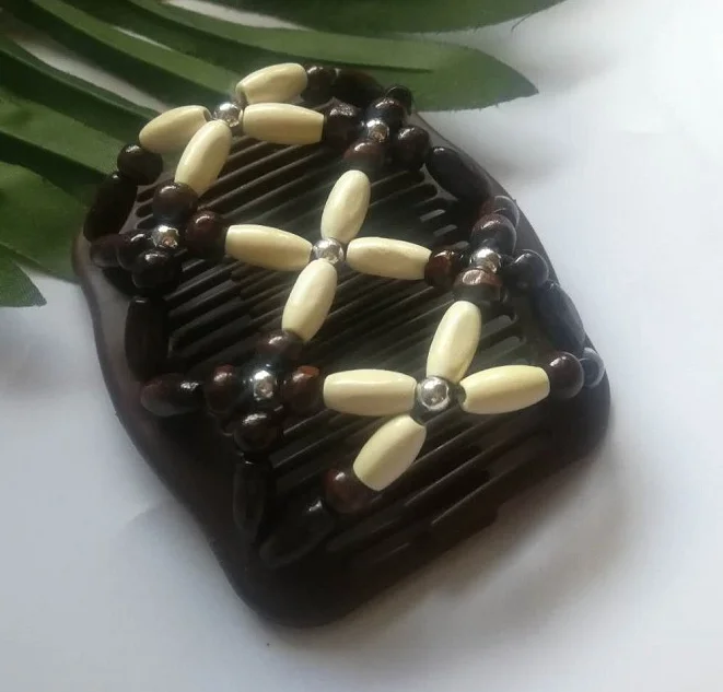 Double Row Insertion  Stretching Magic  Versatile Hair Clip Wooden Bead Hair Comb