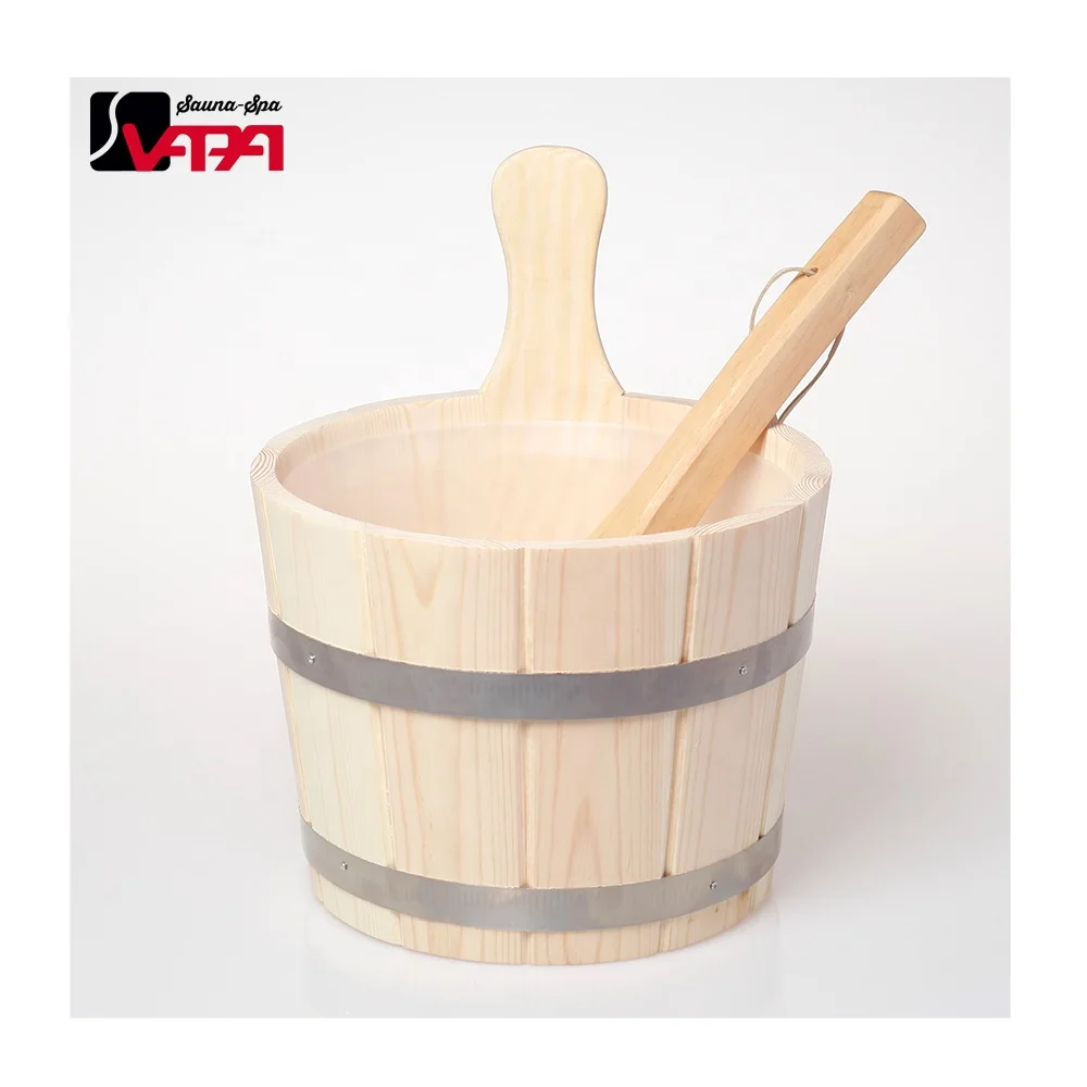 Direct Manufacturer Hot Sale Pine 5L Steel belt Sauna Bucket and Ladles  Metal Thermometer  Sand Timer  Sauna rooms