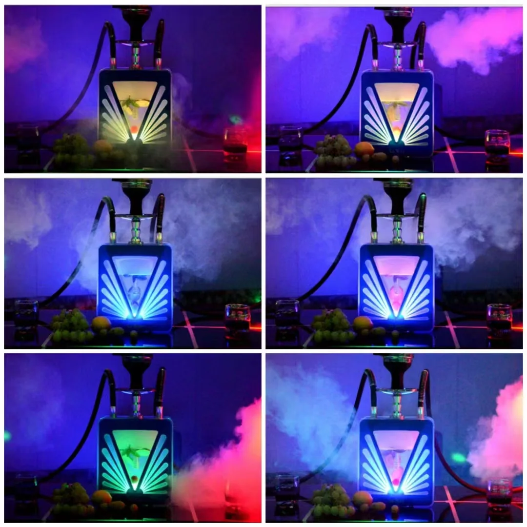 New Arabic Bottle Bar with Light Quiet Bar Hookah Finished Double Acrylic Triangle Pot Hookah Full Set