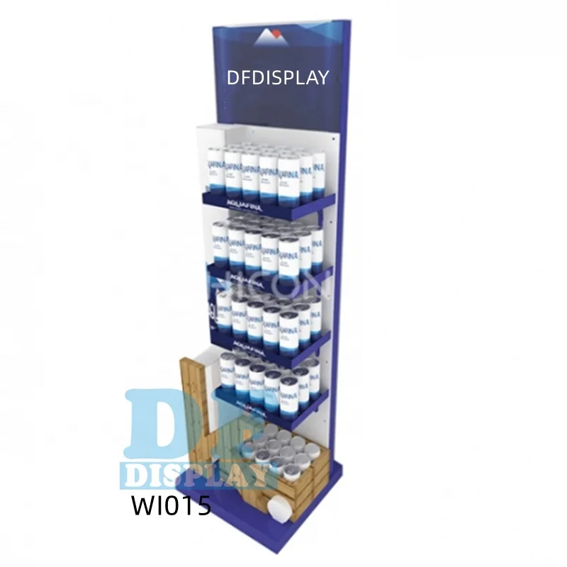 WI015  Custom Promotion wooden Wine Display Rack  Beer Bottle Water  Display stand Floor soft drinking Display rack