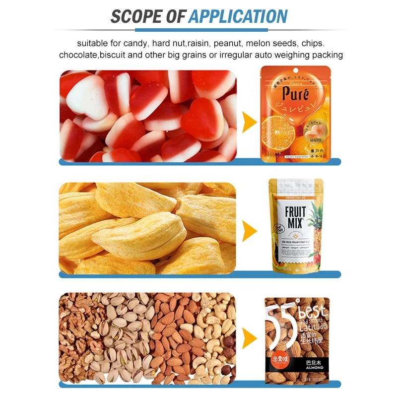 Premade Bag Packaging Graules Dried Fruits Popcorn Corn Flakes Potato Chips Stand Up Zipper Pouch Doypack Packing Machine