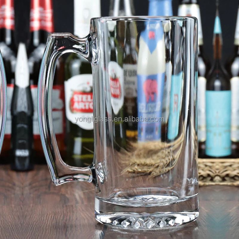 Factory wholesale 16oz custom beer mug decals classic customize glass beer cup with handle Thicken strong unbreakable beer mugs
