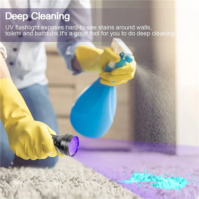 Powerful 365NM UV Flashlight Black Mirror Purple Torch light 60W Fluorescent Detection Torch Rechargeable 26650 UV Lantern