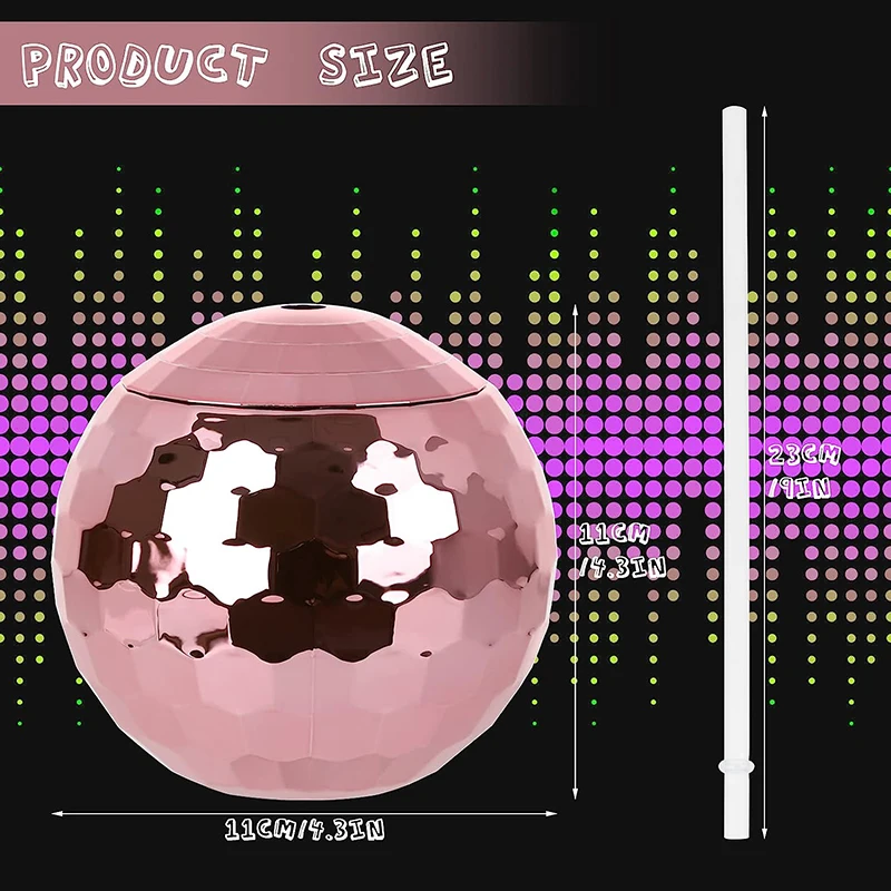 Disco Ball Cups Tumbler Disco Flash Ball Cocktail Cup Colorful Spherical Cup with Lid and Straw