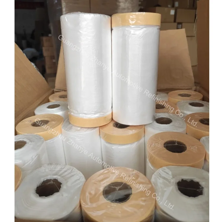 Zhanye 55cm/110cm/140cm width pre-taped hdpe masking paper film car maintenance masking film jumbo roll for car painting