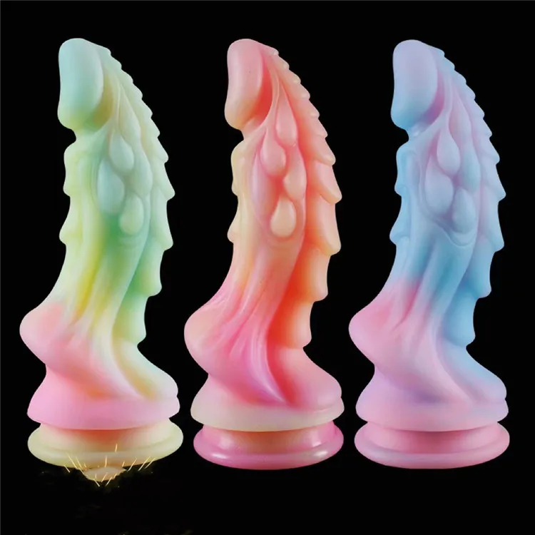Night Glowing Soft Random Bending Strong Suction Cup Dragon Anal Dildo Para Mujer