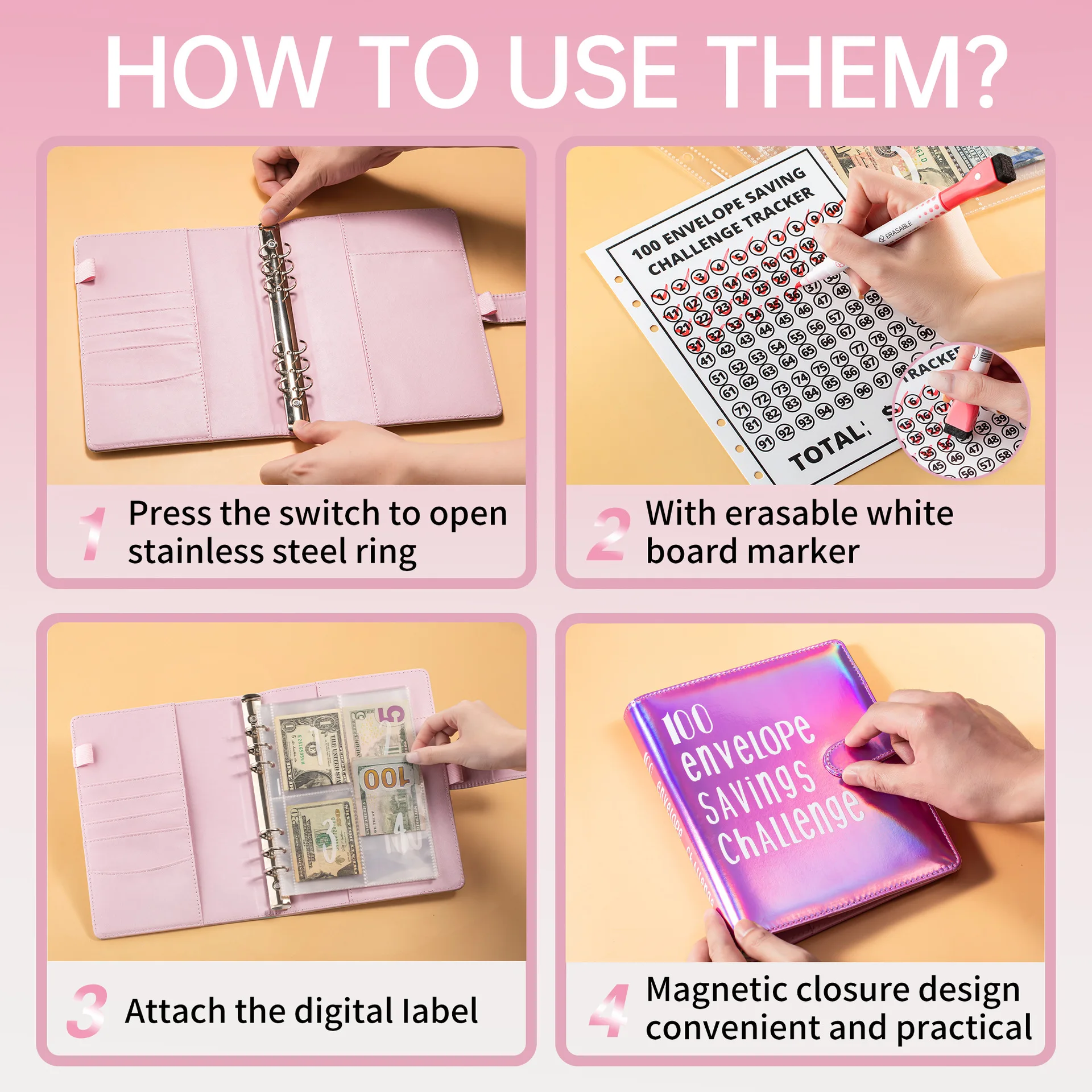 Joytop Wholesale Custom A5 Size 100 Envelopes Money Saving Challenge Budget Binder