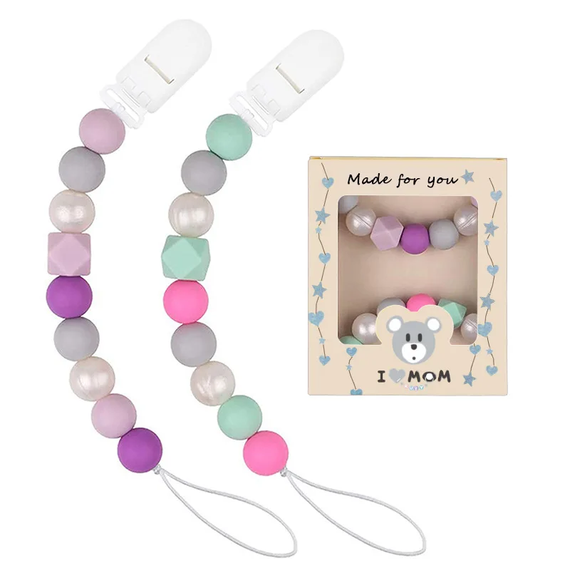 Wholesale nipple clip chain beads customize silicone bpa free baby pacifier clip bead